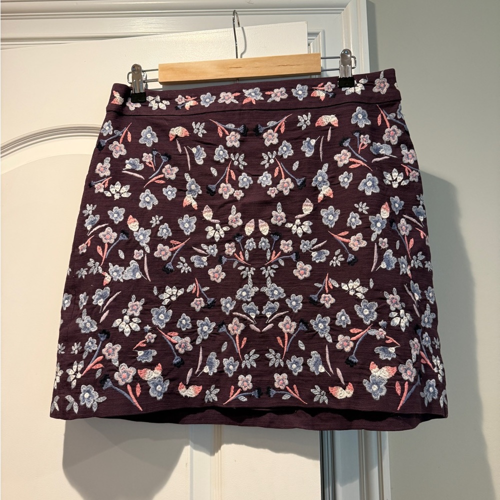 LOFT embroidered floral print A-line shift skirt